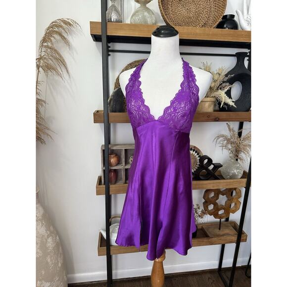 Vintage Y2K Frederick’s Of Hollywood Size Small Purple Silky Halter lace Chemise - Picture 6 of 6